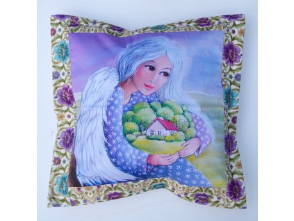 Andělka pro šťastný domov - polštář 50 x 50 cm bavlna