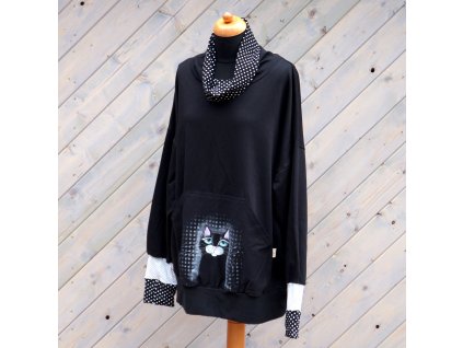 Mikina s kapsou - XL-XXL- s kočkou