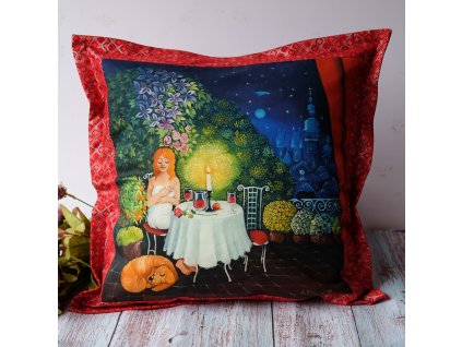 Ona na terase - polštář 50 x 50 cm bavlna