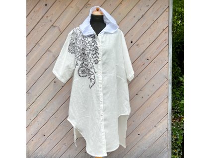 Lněná originální malovaná košile - velikost Uni L - XXXXL