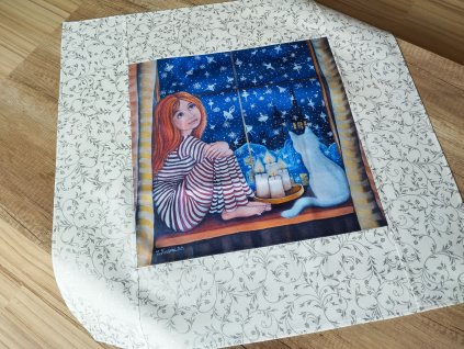 Vánoční středový ubrus  Dívám se jak vločky tančí 64 x 64 cm