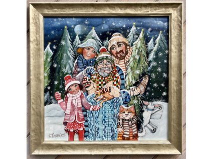 Vánoce pro dědu - originál olejomalba