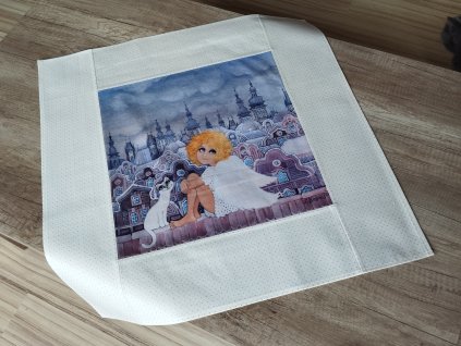 Jarní středový ubrus Andělka a kočička 64 x 64 cm