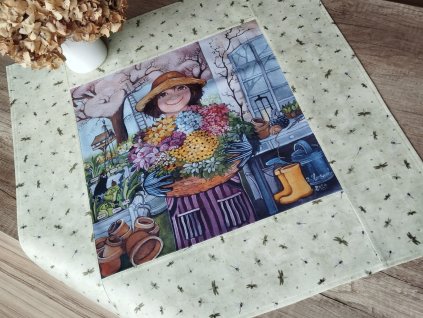 Jarní středový ubrus Šťastná zahradnice 64 x 64 cm