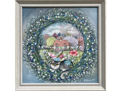 Rozkvetlý domov - originál olejomalba