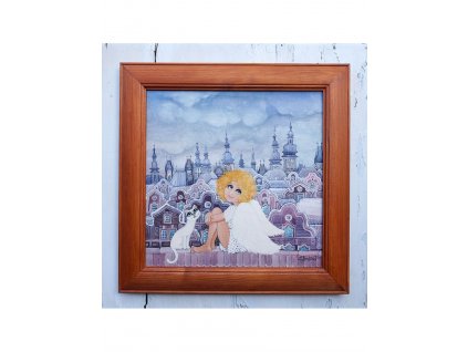 Andělka s kočičkou 38 x 38 cm