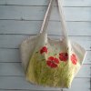 Velká prostorná lněná taška malovaná s máky