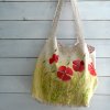 Velká prostorná lněná taška malovaná s máky