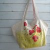 Velká prostorná lněná taška malovaná s máky
