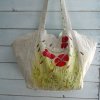 Velká prostorná lněná taška malovaná s máky
