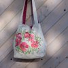 Velká prostorná lněná taška malovaná s kytkami 3