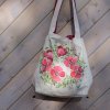 Velká prostorná lněná taška malovaná s kytkami 3