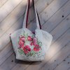 Velká prostorná lněná taška malovaná s kytkami 3