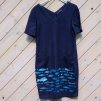 Modré  lněné malované šaty - velikost 38(10)