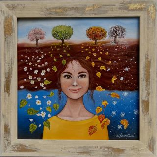 Nový originál název ještě promýšlím .. zatím Krásný rok.. velikost je i s rámem 49 X 49 cm .. rám je nádherný z italské...