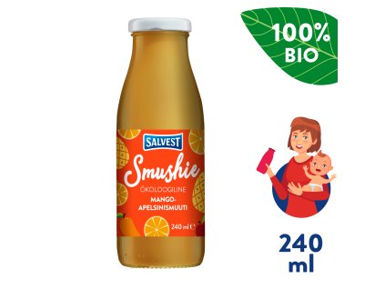 SALVEST Smushie BIO Ovocné smoothie s mangem, ananasem a pomerančovou dužinou (240 ml)