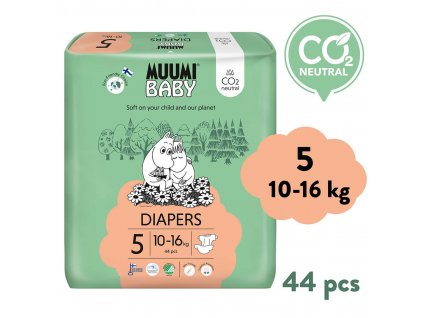 Muumi Baby 5 Maxi+ 10–16 kg (44 ks), eko pleny