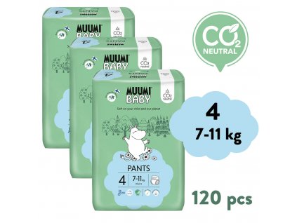 Muumi Baby Pants 4 Maxi 7-11 kg (120 ks), měsíční balení kalhotkových eko plen