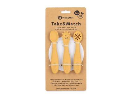 PETITE&MARS Set 3 ks silikonových tréninkových lžiček Take&Match Intense Ochre 6m+