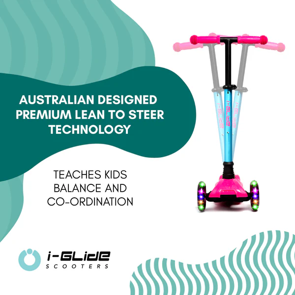 i-Glide - 3 Wheel Kids Scooter LED - Pink/Aqua - Dětská koloběžka