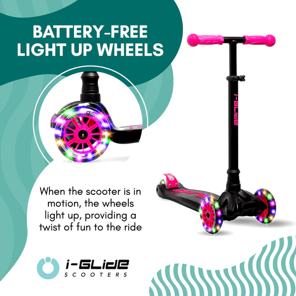 i-Glide - 3 Wheel Kids Scooter LED - Black/Pink - Dětská koloběžka se svítícími kolečky