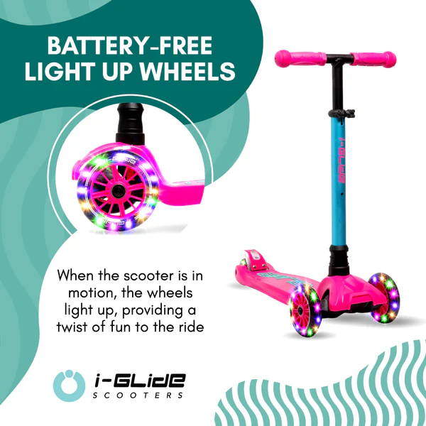 i-Glide - 3 Wheel Kids Scooter LED - Pink/Aqua - Dětská koloběžka