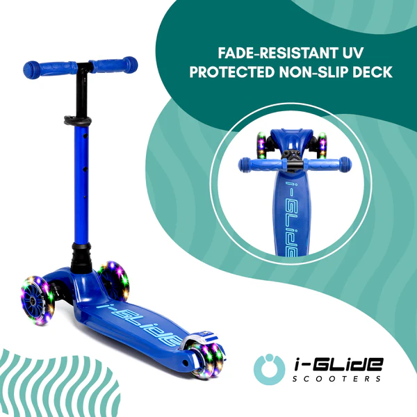 i-Glide - 3 Wheel Kids Scooter LED - Blue/Blue - Dětská koloběžka