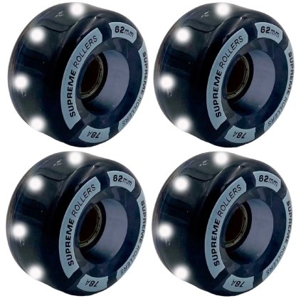 Supreme - Light Up Black - 62mm - svítící kolečka na trekové brusle (4 kusy) -stylová svítící kolečka pro kolečkové trekové brusle