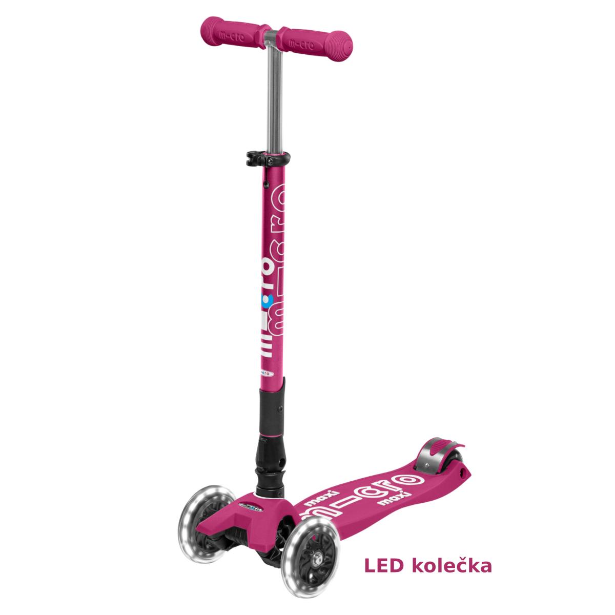 Levně Micro - Maxi Deluxe LED Berry Red - Dětská skládací koloběžka