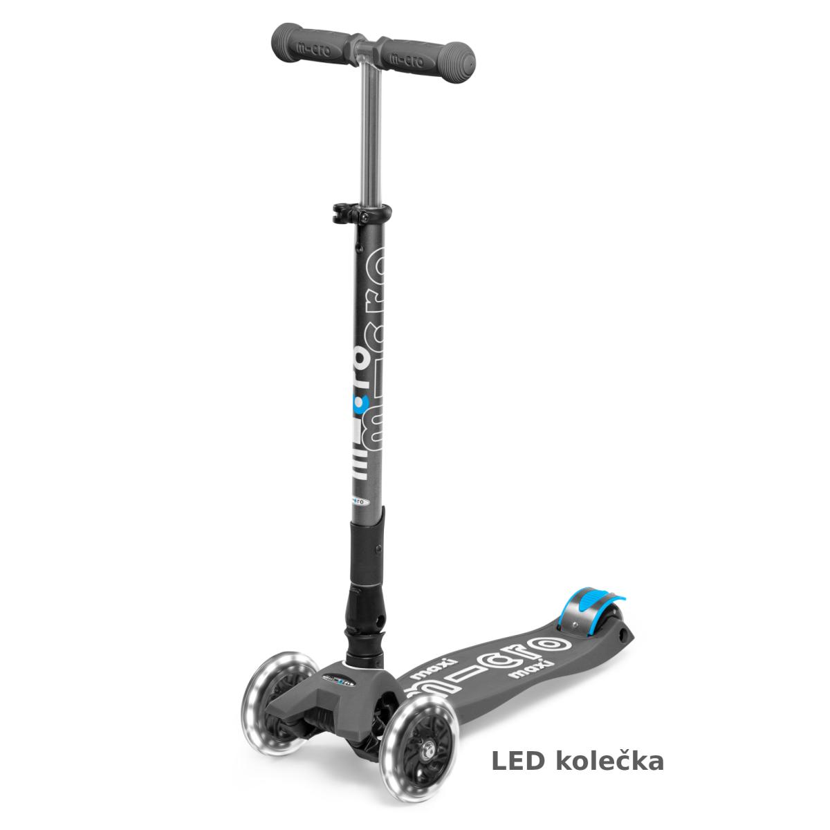 Levně Micro - Maxi Deluxe LED Volcano Grey - Dětská skládací koloběžka
