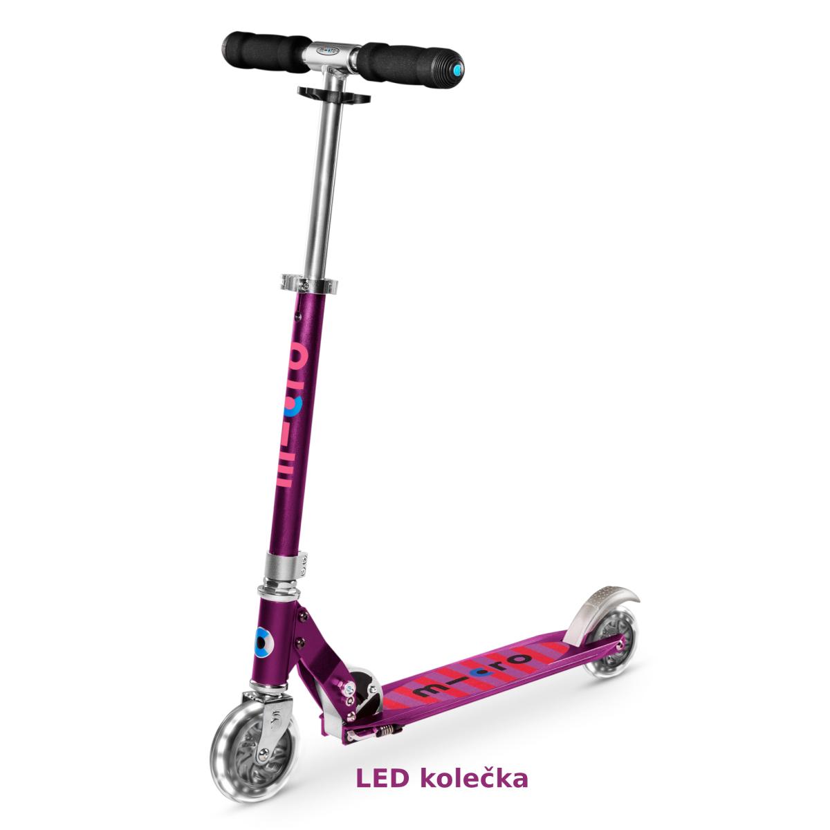 Levně Micro - Sprite LED Purple Stripe - Dětská skládací koloběžka