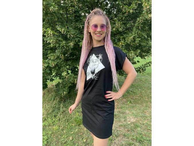 Bavlněné šaty Grow with the flow černá a šedá