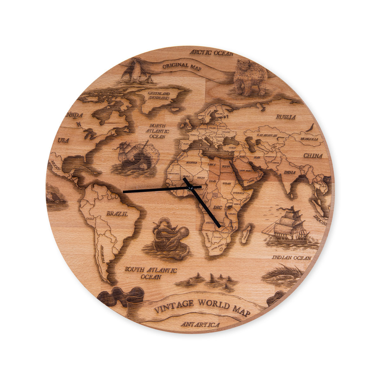 Hodiny s mapou světa masivní Vintage World Map
