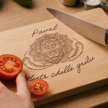 Dárkové masivní prkénko s gravírováním, motiv Mistr chilli grilu