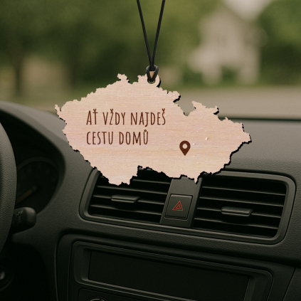 Nekonečná vůně do auta: Tvar ČR s vlastním textem a bodem "doma"