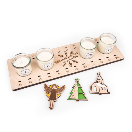 Adventní svícen s vaším motivem, kalendářem a časoměrkou