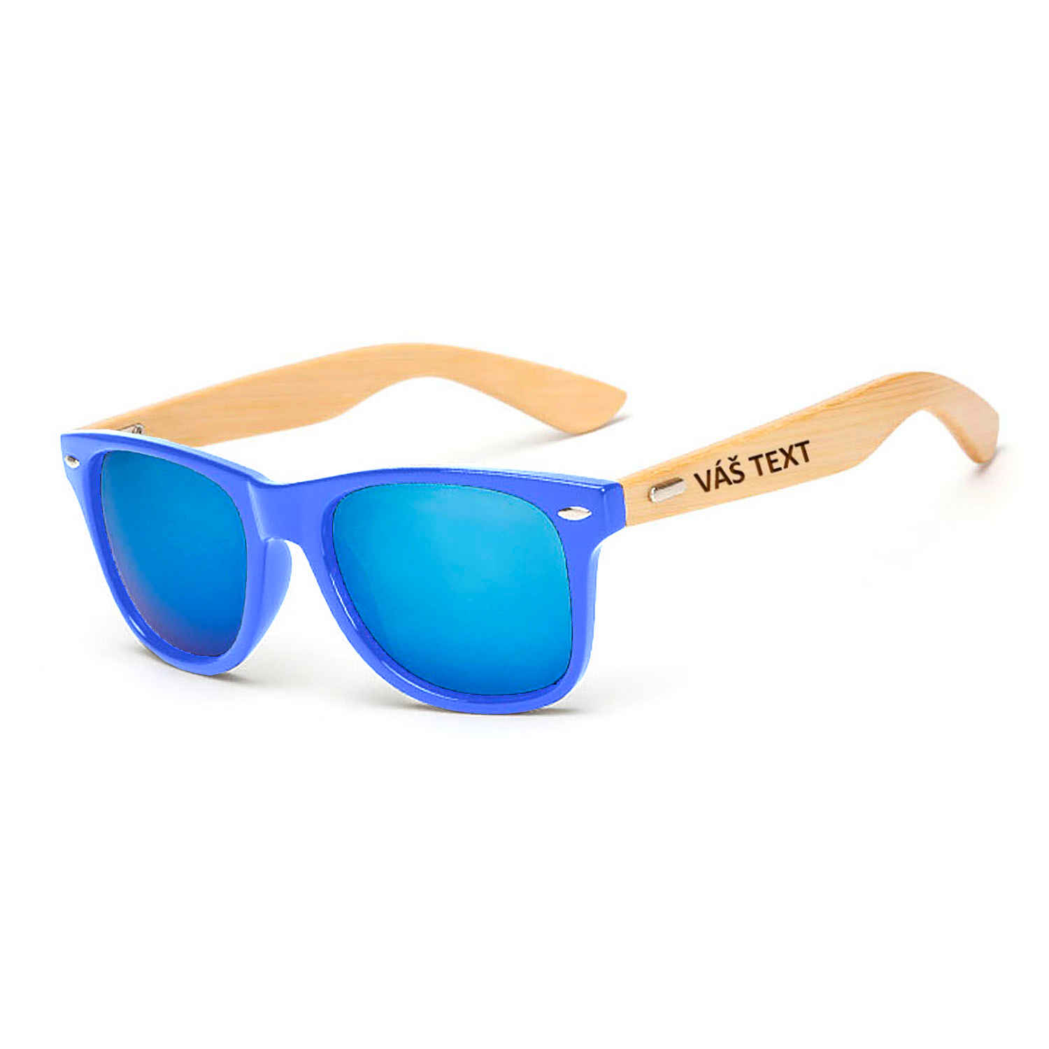 Sluneční brýle s bambusovými nožičkami - Modrý rámeček s modrými sklíčky (matné)
