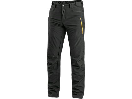 Kalhoty CXS AKRON, pánské, softshell, černé s HV žluto/oranžovými doplňky