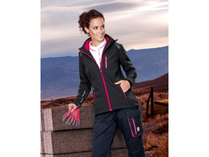 Dámská softshellová bunda ARDON®FLORET černá s růžovými zipy (Velikost XS, Barva černá)