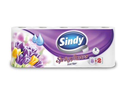 Toaletný papier, 3 vrstvový, 8+2 kotúčov, "Sindy", jarné kvety