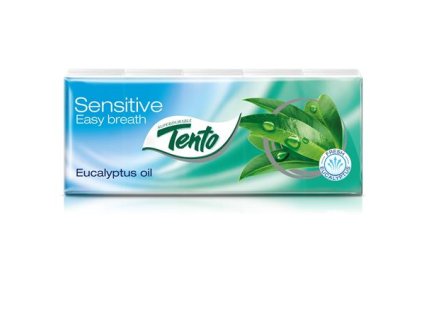 Papierové vreckovky, 3-vrstvové, 10x10 ks, TENTO "Sensitive Easy Breath", eukalyptový olej
