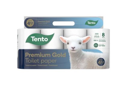 Toaletný papier, 4-vrstvový, malý kotúč, 8 kotúčov, TENTO "Premium Gold", biela