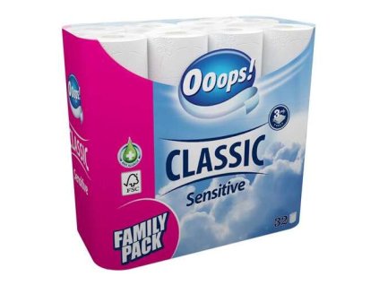 Toaletný papier, 3 vrstvový, 32 ks/bal, Ooops! Classic Sensitive
