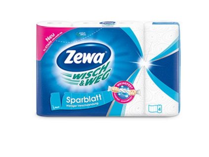 Papierové utierky, 2 vrstvové, 4 kotúče/bal, ZEWA "Wisch&Weg sparblatt"