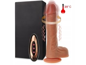 Extrémně realistický vyhřívaný vibrátor s rotačně-posuvným pohybem
