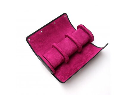 Hodinkové pouzdro - černá kůže, fialový interiér  Watch roll, watch pouch, watch case, hodinkove pouzdro, pouzdro na hodinky, cestovni pouzdro na hodinky, cestovni hodinkove pouzdro