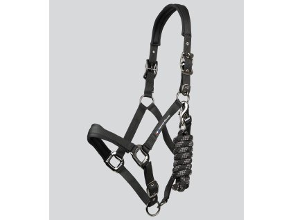 corda head collar with lead rope black 1