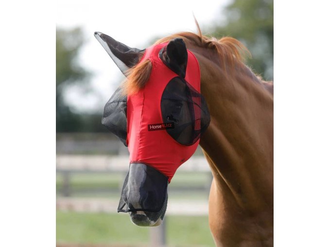 Elastická maska na uši s prodlouženým nosem Premier Equine Comfort Red
