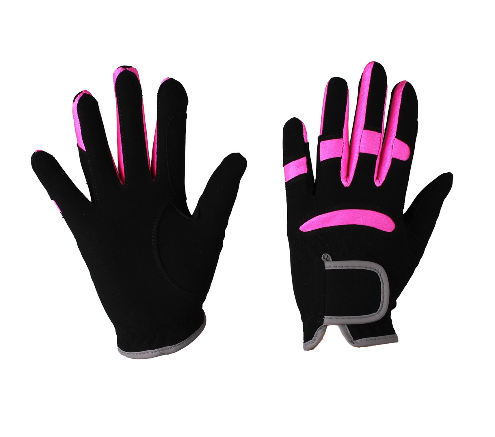 Jezdecké rukavice QHP Multi Color Fuchsia Barva: Černá, Varianta: L