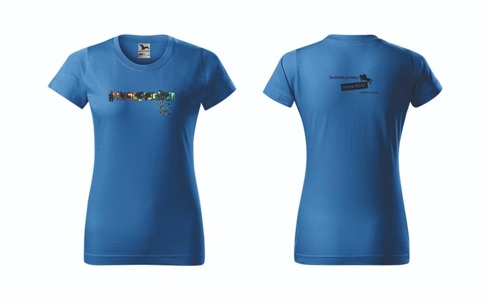 Dámské tričko Horse4Urider s lemem Azurově modré Barva: Azurově modré, Varianta: XL